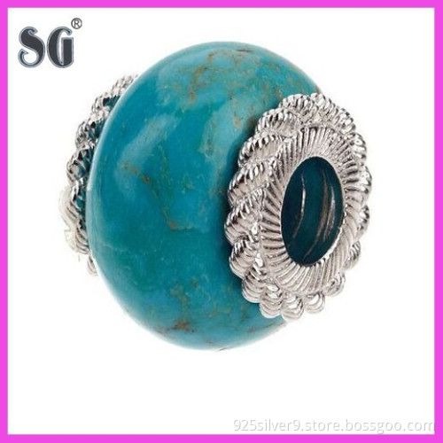 Free sample turquoise gemstone 925 sterling silver twisted-rope cap core